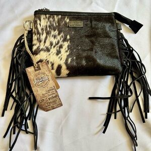 Black and White Fringe Hide Clutch
